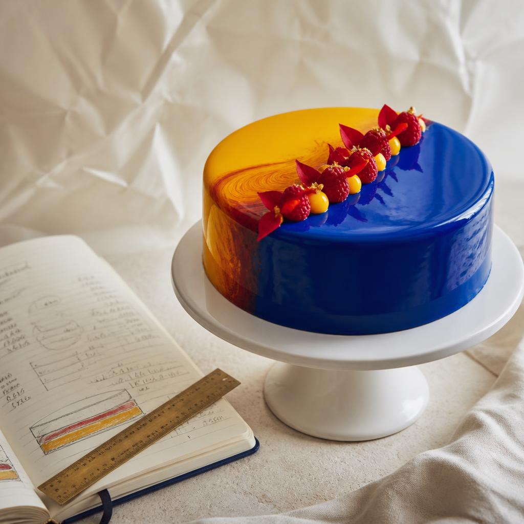 A glossy mirror-glazed cake by Demetrios Tsangarides